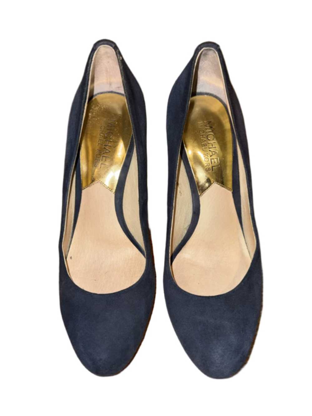 Women's Michael Kors Navy Suede Heels with Gold Detail - Picture 7 of 8
